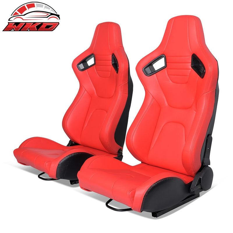 Wholesale Universal Pair Reclinable Racing Seat Dual Slider PU & Carbon Leather Red