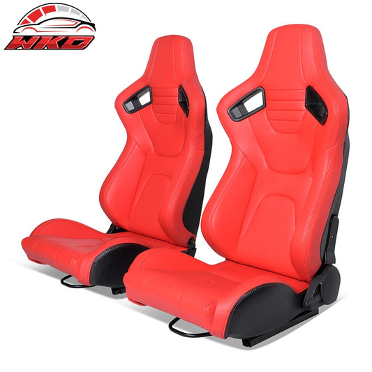 Wholesale Universal Pair Reclinable Racing Seat Dual Slider PU & Carbon Leather Red