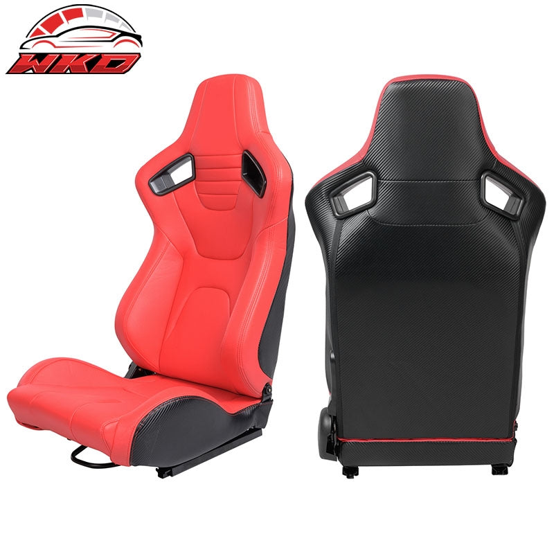 Universal Pair Reclinable Racing Seat Dual Slider PU & Carbon Leather Red