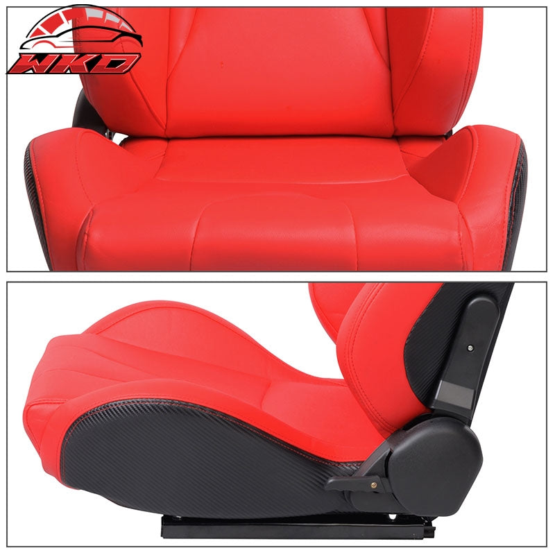 Universal Pair Reclinable Racing Seat Dual Slider PU & Carbon Leather Red