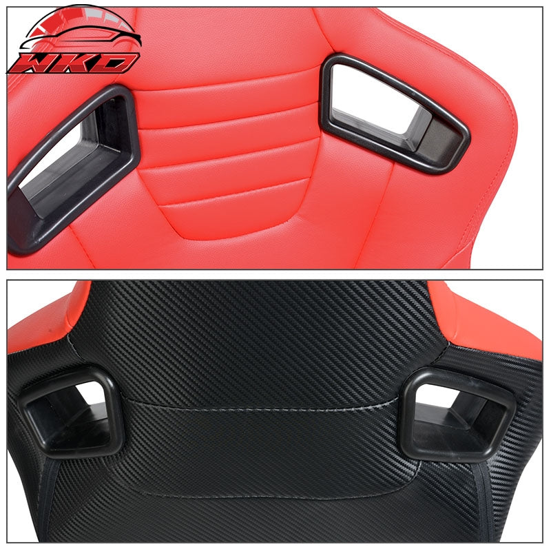 Universal Pair Reclinable Racing Seat Dual Slider PU & Carbon Leather Red