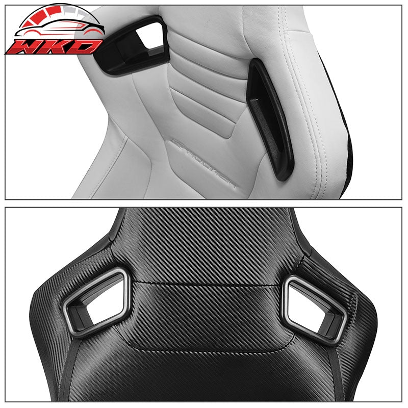 Universal Pair Reclinable Racing Seat Dual Slider PU & Carbon Leather White