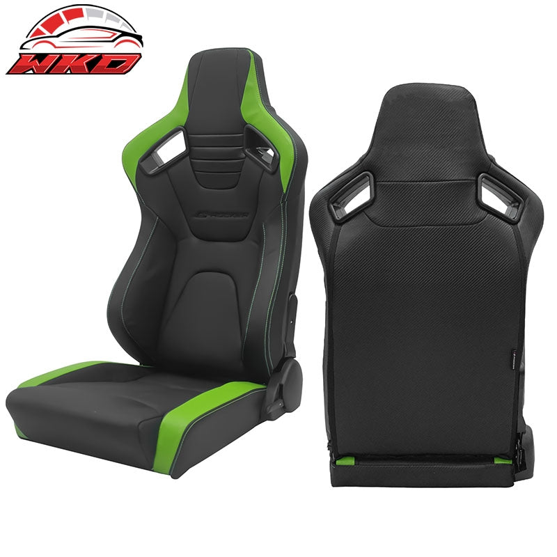 Universal x2 Recline Big Racing Seat Dual Slider PU&Carbon Leather Green Stripe