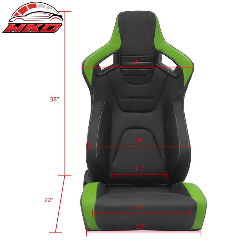 Universal x2 Recline Big Racing Seat Dual Slider PU&Carbon Leather Green Stripe