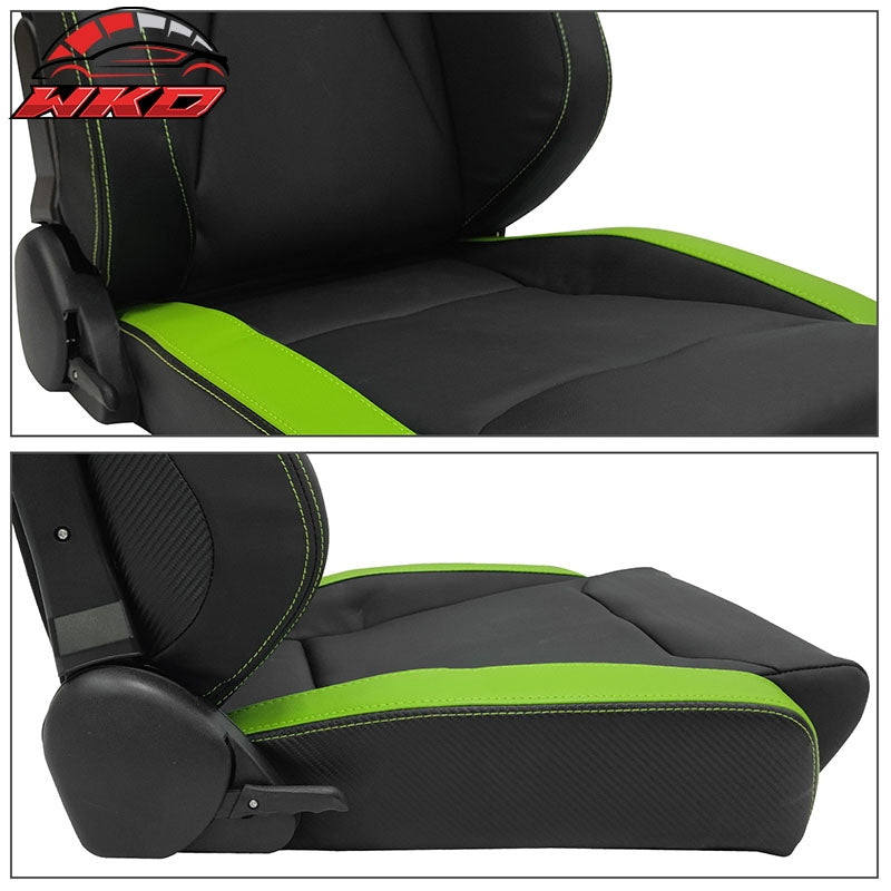 Universal x2 Recline Big Racing Seat Dual Slider PU&Carbon Leather Green Stripe