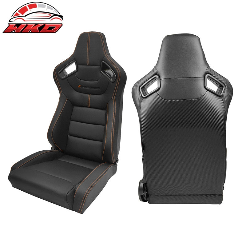 Wholesale Universal X2 Reclinable Big Style Racing Seat + Dual Slider PU Carbon Black - Wikond Auto