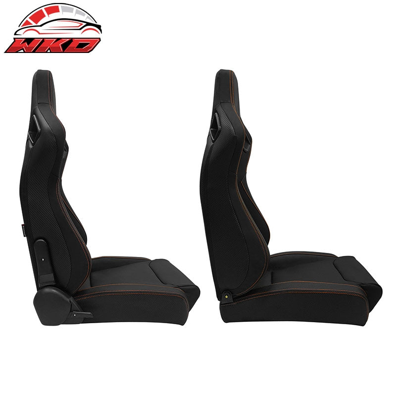 Wholesale Universal X2 Reclinable Big Style Racing Seat + Dual Slider PU Carbon Black - Wikond Auto