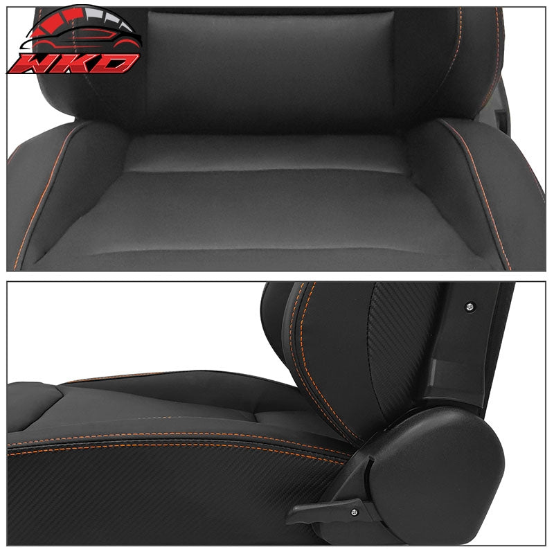 Wholesale Universal X2 Reclinable Big Style Racing Seat + Dual Slider PU Carbon Black - Wikond Auto