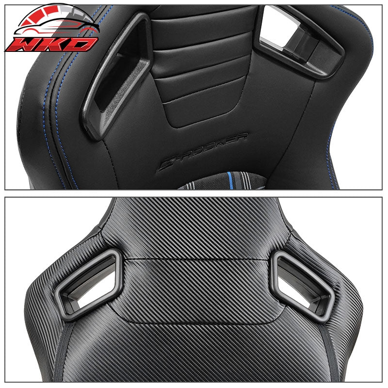 Universal  Reclinable Racing Seat 2PC Dual Slider PU Carbon Leather Blue Plaid