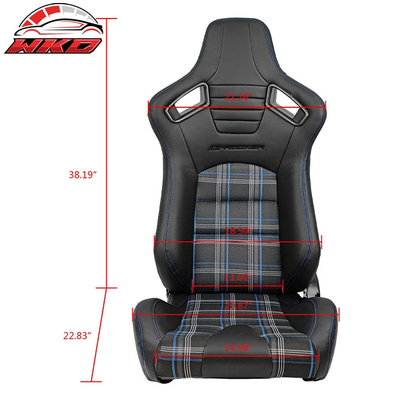 Universal  Reclinable Racing Seat 2PC Dual Slider PU Carbon Leather Blue Plaid