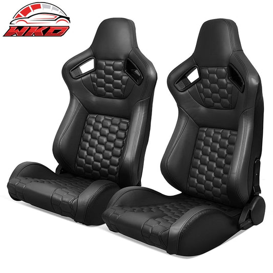 Wholesale Universal X2 Reclinable Honeycomb Racing Seat + Dual Slider Black PU Leather