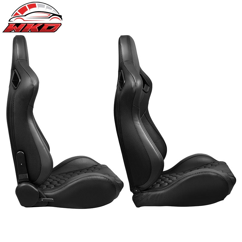 Universal X2 Reclinable Honeycomb Racing Seat + Dual Slider Black PU Leather