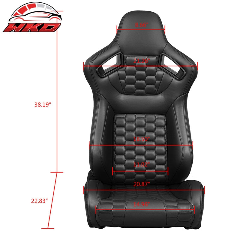 Universal X2 Reclinable Honeycomb Racing Seat + Dual Slider Black PU Leather