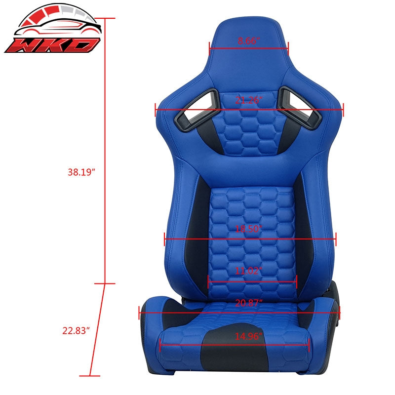 Universal X2 Reclinable Honeycomb Racing Seat +Dual Slider Blue Black PU Leather