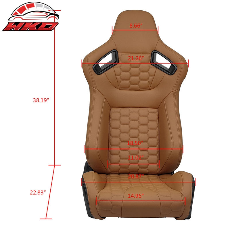 Wholesale Universal X2 Reclinable Honeycomb Racing Seat + Dual Slider Brown PU Leather - Wikond Auto