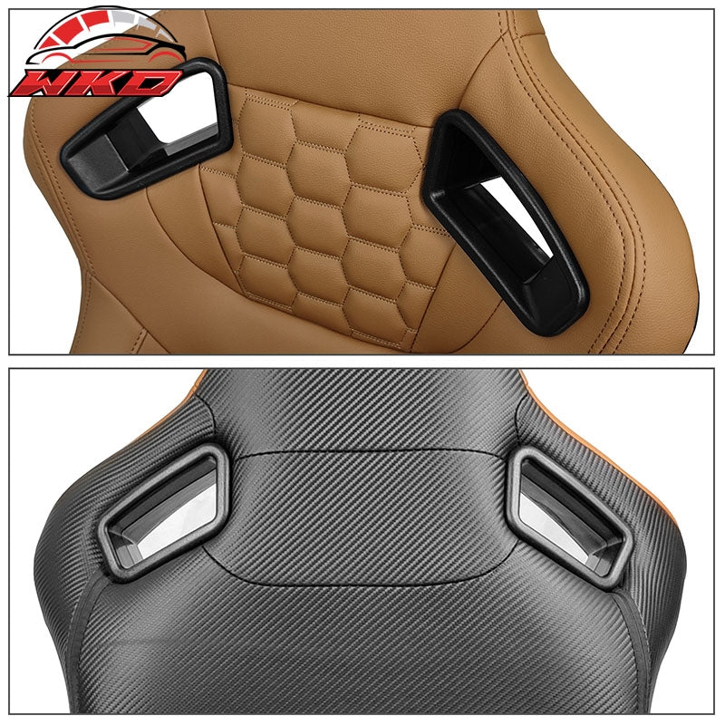 Wholesale Universal X2 Reclinable Honeycomb Racing Seat + Dual Slider Brown PU Leather - Wikond Auto