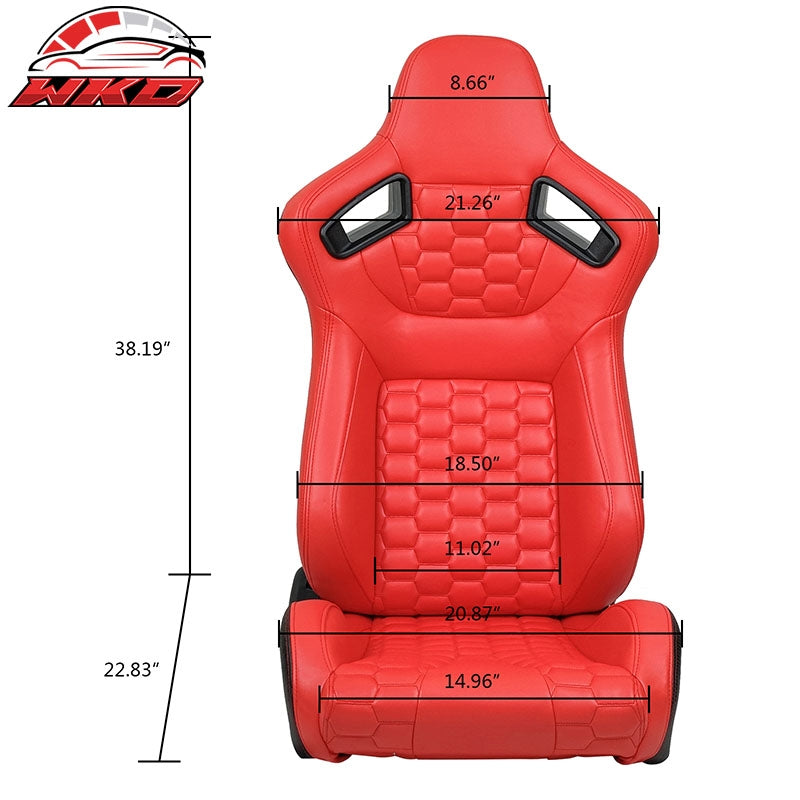 Universal X2 Reclinable Honeycomb Racing Seat +Dual Slider Red PU Carbon Leather