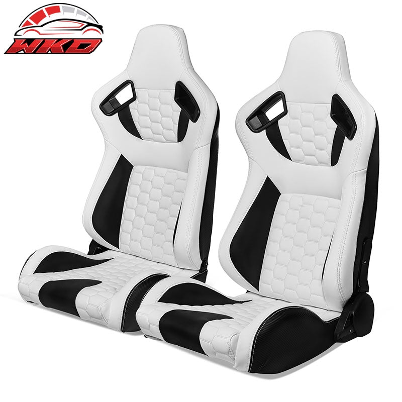 Wholesale Universal X2 Reclinable Honeycomb Racing Seat + Dual Slider WH Black PU Leather - Wikond Auto