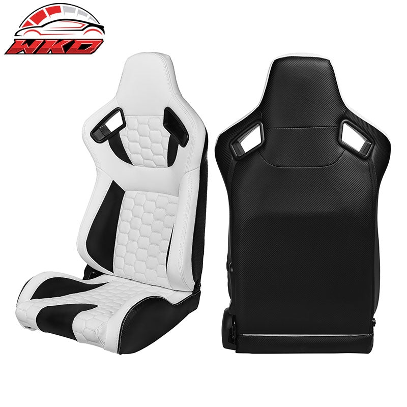 Wholesale Universal X2 Reclinable Honeycomb Racing Seat + Dual Slider WH Black PU Leather - Wikond Auto