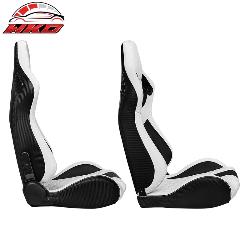 Wholesale Universal X2 Reclinable Honeycomb Racing Seat + Dual Slider WH Black PU Leather - Wikond Auto