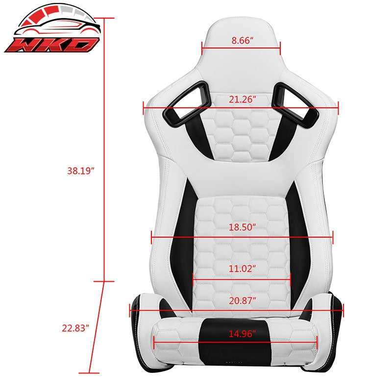 Wholesale Universal X2 Reclinable Honeycomb Racing Seat + Dual Slider WH Black PU Leather - Wikond Auto