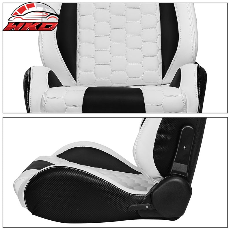 Wholesale Universal X2 Reclinable Honeycomb Racing Seat + Dual Slider WH Black PU Leather - Wikond Auto