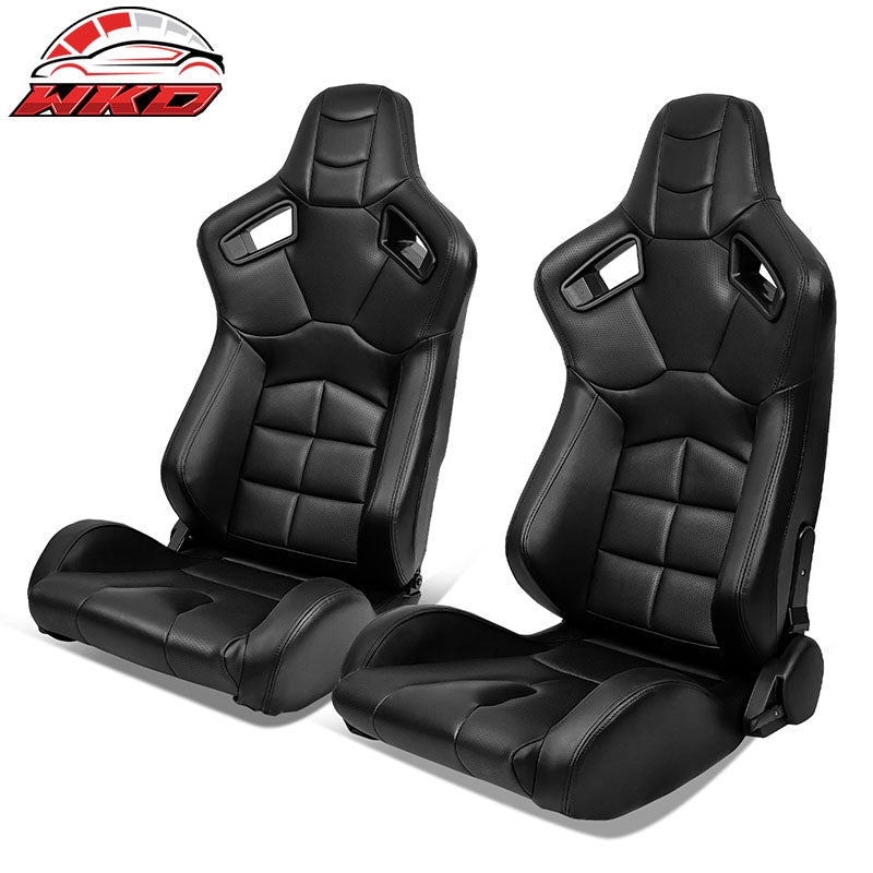 Wholesale Universal X2 Reclinable Muscle Style Racing Seat + Dual Slider Black PU Leather