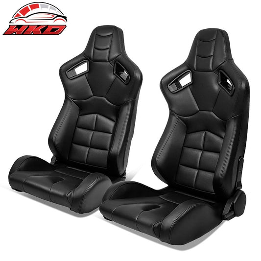 Wholesale Universal X2 Reclinable Muscle Style Racing Seat + Dual Slider Black PU Leather