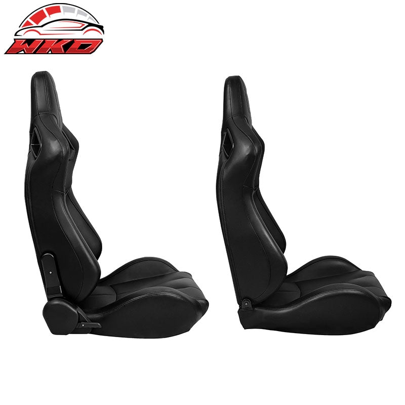 Universal X2 Reclinable Muscle Style Racing Seat + Dual Slider Black PU Leather