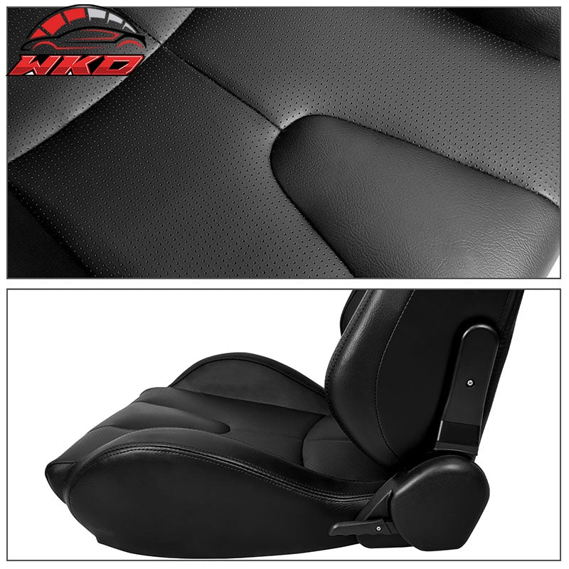 Universal X2 Reclinable Muscle Style Racing Seat + Dual Slider Black PU Leather