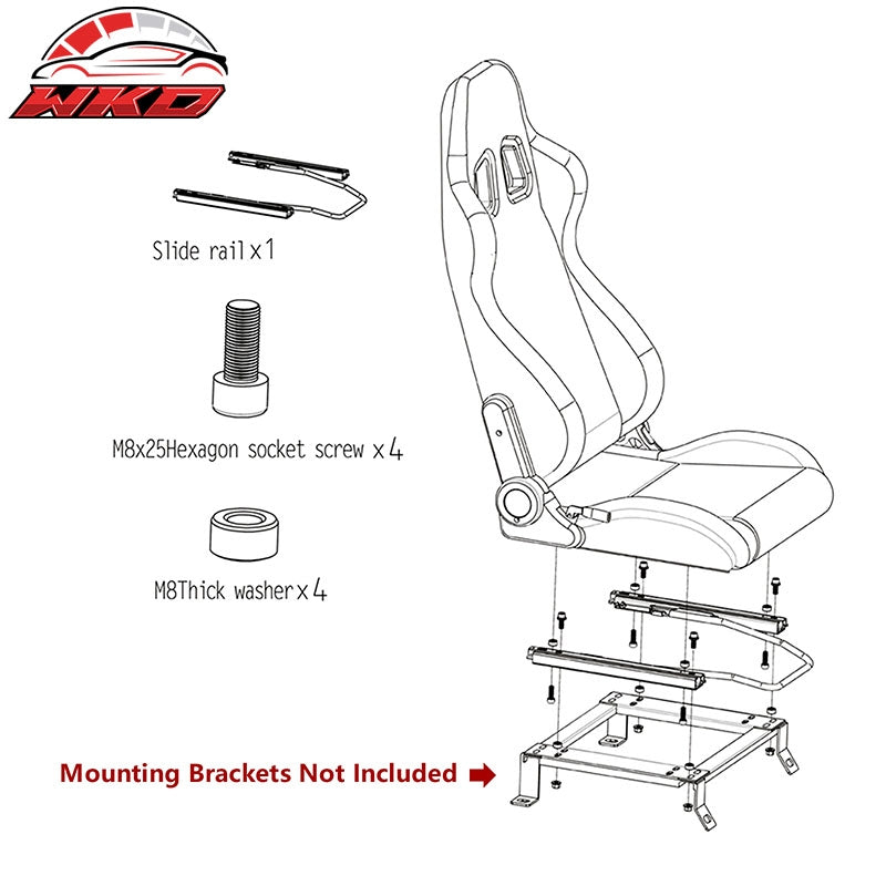 Universal Reclinable Racing Seat Flat Style Dual Slider Red Plaid Carbon Leather