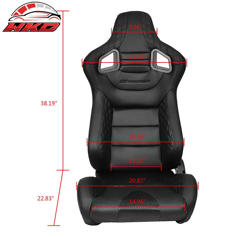 Universal Pair Reclinable Racing Seats + Dual Slider Black PU&Carbon Leather