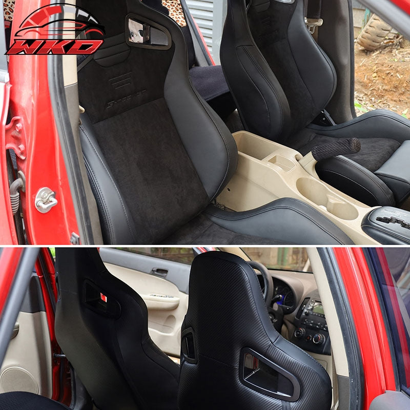 Universal Pair Reclinable Racing Seats w/Dual Slider Suede PU Carbon Leather