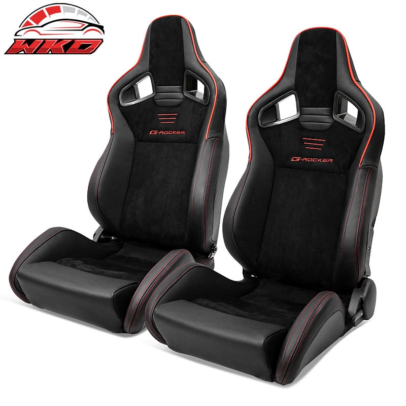 Wholesale Universal Pair Reclinable Racing Seats Dual Slider Suede PU Carbon Leather Red