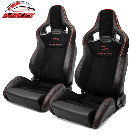 Wholesale Universal Pair Reclinable Racing Seats Dual Slider Suede PU Carbon Leather Red
