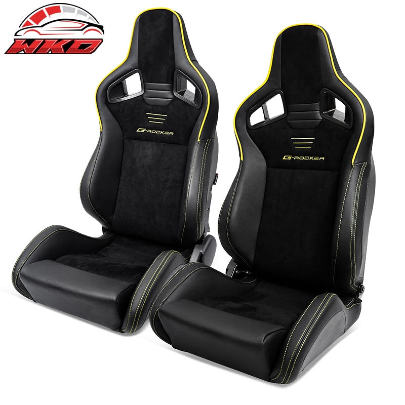 Wholesale Universal 2x Reclinable Racing Seats Dual Slider Suede PU Carbon Leather Yellow