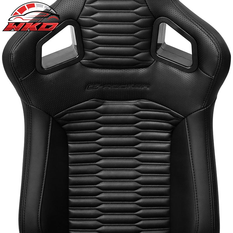 Universal Pair Reclinable Racing Seats w/Dual Slider PU Carbon Leather Black
