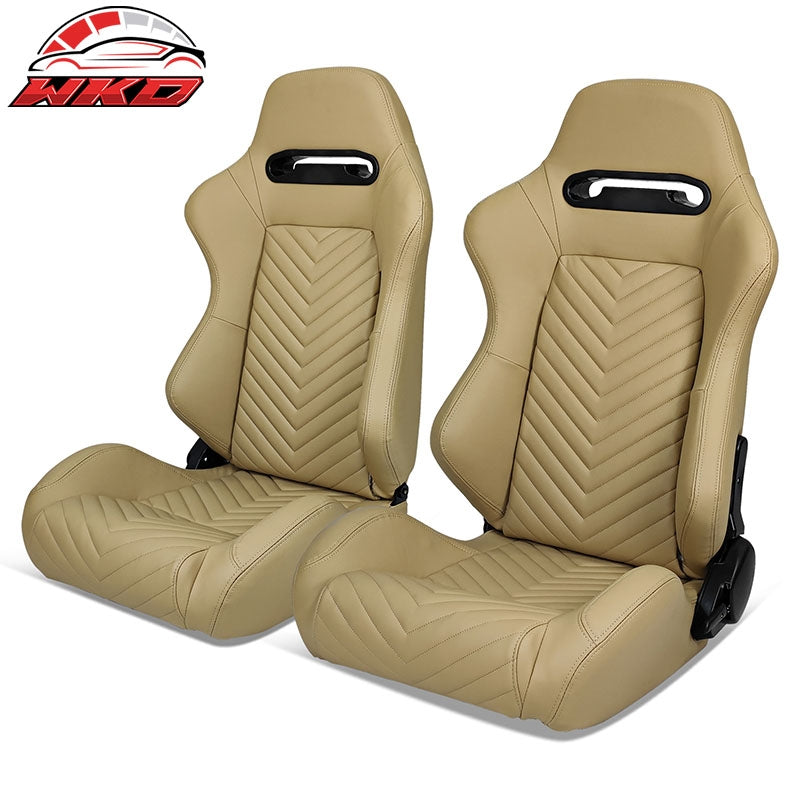 Wholesale Universal Pair Reclinable Racing Seats Dual Sliders Brown PU&Carbon Leather Back