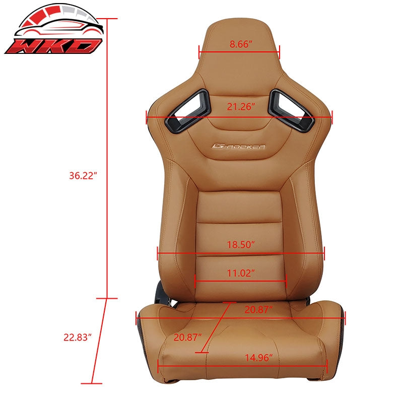 Universal Pair Reclinable Racing Seats Dual Sliders Brown PU & Carbon Leather