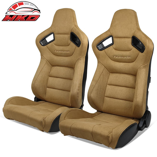 Wholesale Universal Pair Reclinable Racing Seats Dual Sliders Brown Suede&Carbon Leather