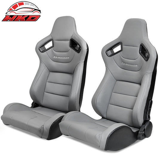 Wholesale Universal Pair Reclinable Racing Seats Dual Sliders Grey PU&Carbon Leather Back