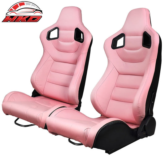 Wholesale Universal Pair Reclinable Racing Seats + Dual Sliders Pink PU Carbon Leather