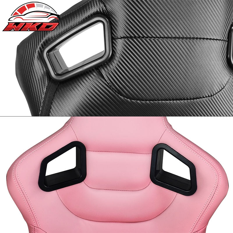 Universal Pair Reclinable Racing Seats + Dual Sliders Pink PU Carbon Leather