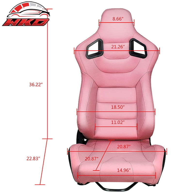 Universal Pair Reclinable Racing Seats + Dual Sliders Pink PU Carbon Leather