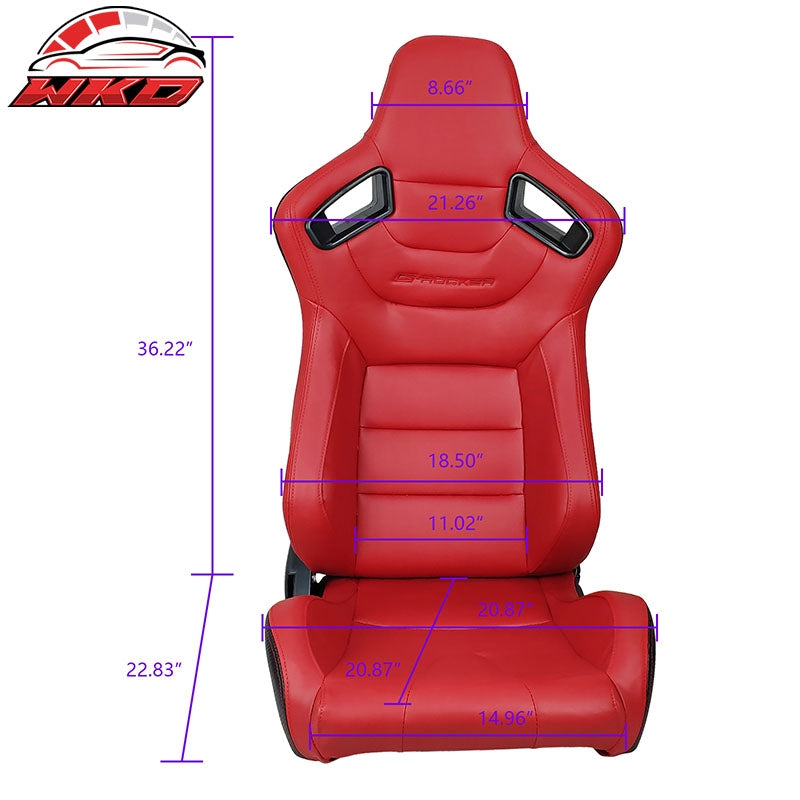 Universal Pair Reclinable Racing Seats + Double Sliders Red PU & Carbon Leather