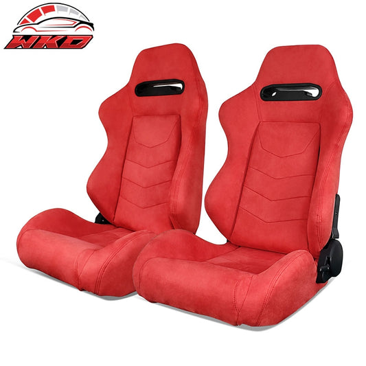 Wholesale Pair Universal Reclinable Suede Racing Seats Dual Sliders Red