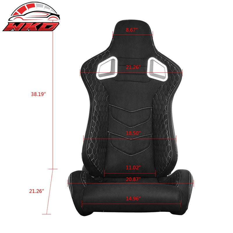 Universal Pair Reclinable Racing Seats + Dual Sliders Suede w/White Stitch
