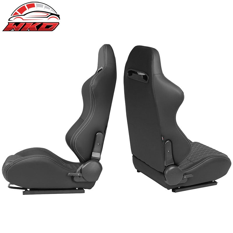 Universal Pair Reclinable Racing Seats + Dual Sliders Shiny?Mesh?Fabric