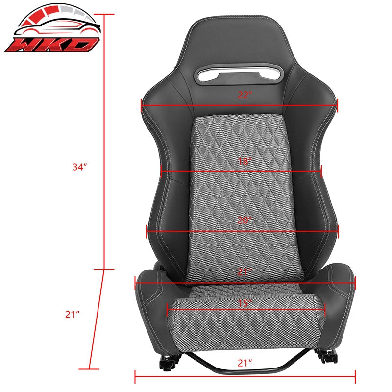 Universal Pair Reclinable Racing Seats + Dual Sliders Shiny?Mesh?Fabric