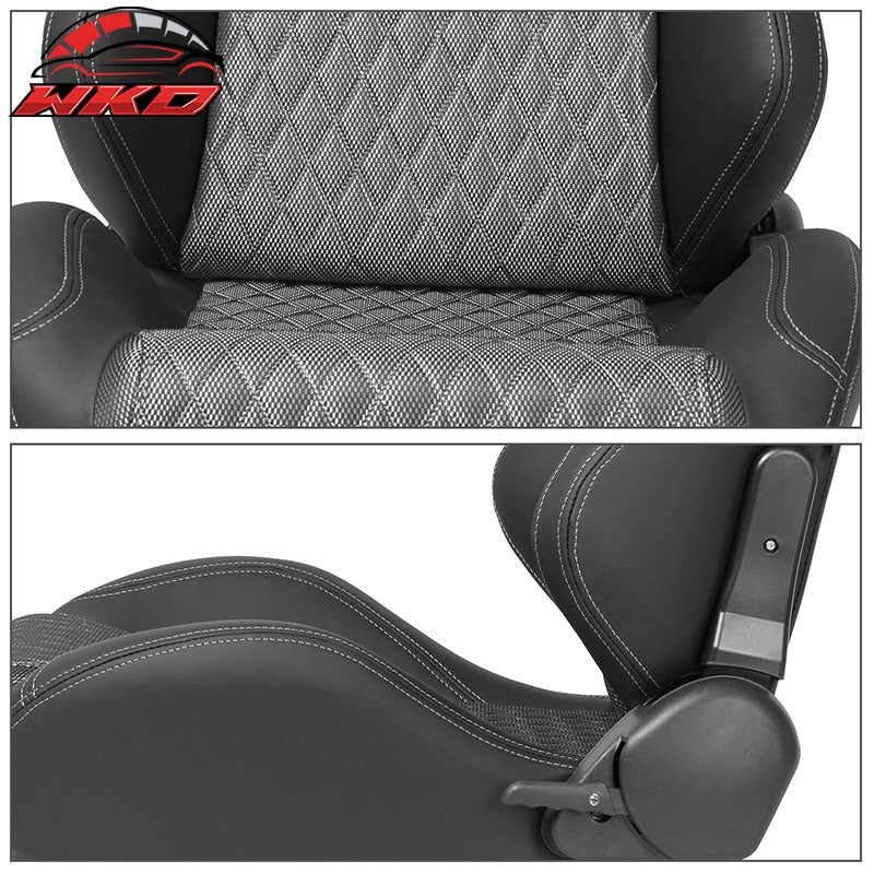 Universal Pair Reclinable Racing Seats + Dual Sliders Shiny?Mesh?Fabric